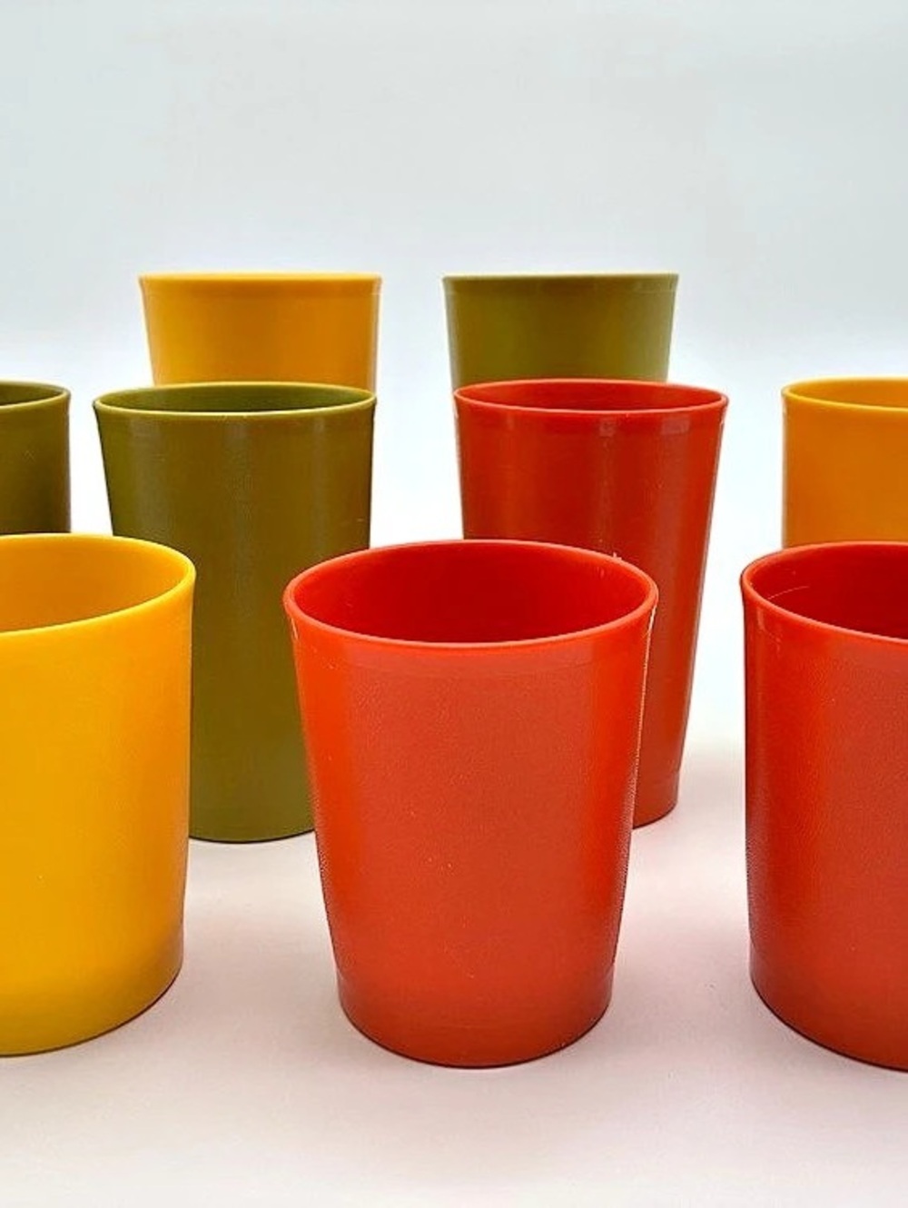 Vintage Tupperware Tumblers Set of 9 l, 6 8 12 Oz Harvest Colors Made USA